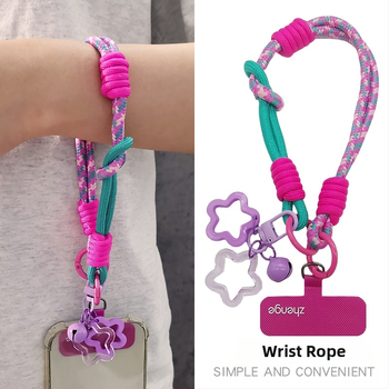 Moteriškas telefono ritė riešui, megztas, reguliuojamas, dvigubos paskirties, rankų darbo, geometrinis pakabukas