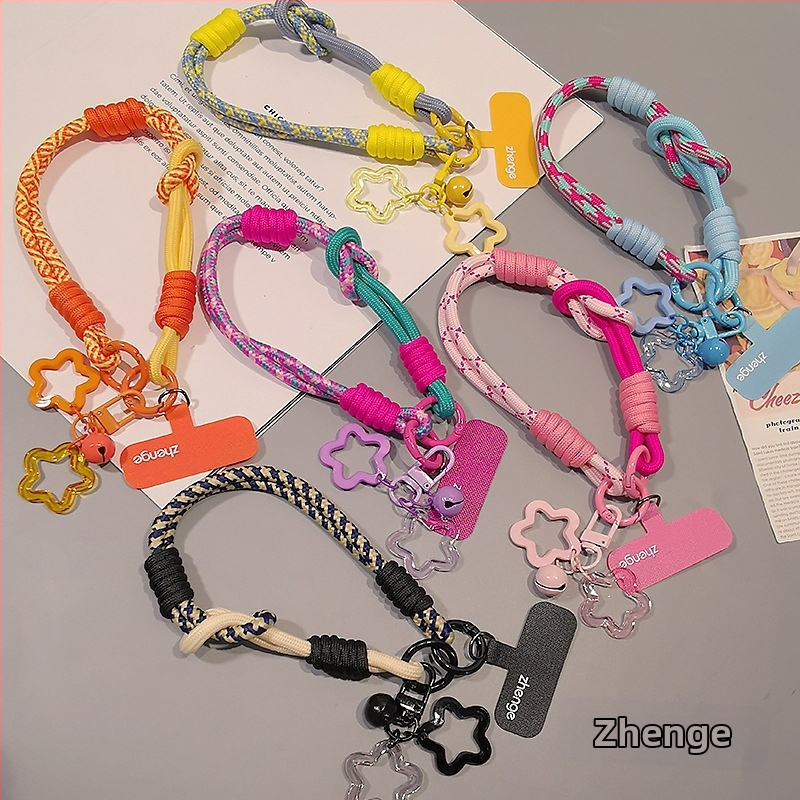 Телефонен шнур за китка за жена, плетен, регулируем, двупосочен, ръчна изработка, геометрична висулка