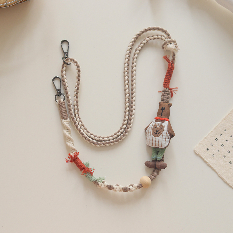 Lanier pentru telefon din sfoară de bumbac, lucrat manual, cataramă metalică, lungime reglabilă, stil feminin