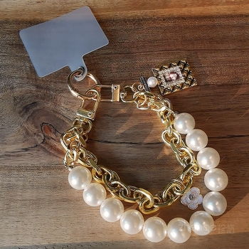 Zhenge rankų darbo moterų telefono laikiklis – perlų dviguba grandinė, multifunkcinis