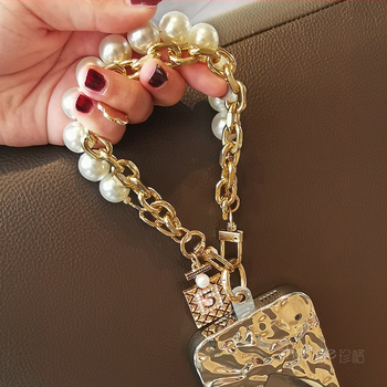 Zhenge rankų darbo moterų telefono laikiklis – perlų dviguba grandinė, multifunkcinis