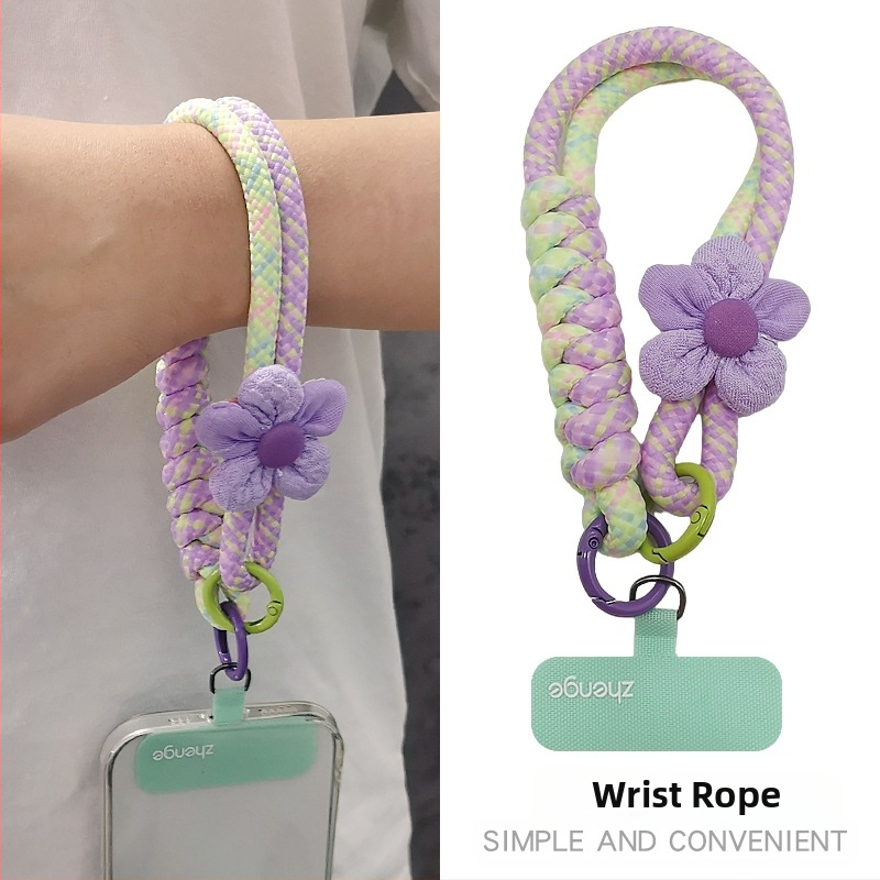 Телефонна каишка с преплетен шнур, ръчна изработка, геометричен висящ елемент