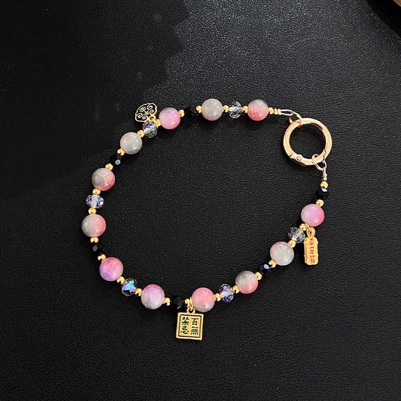 Mobiltelefon nyaklánc — kézzel készített, akril, drótzsinór, fémcsat, uniszex