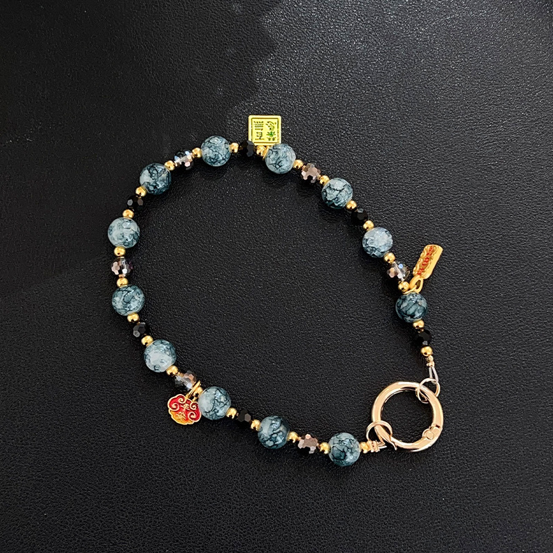 Mobiltelefon nyaklánc — kézzel készített, akril, drótzsinór, fémcsat, uniszex