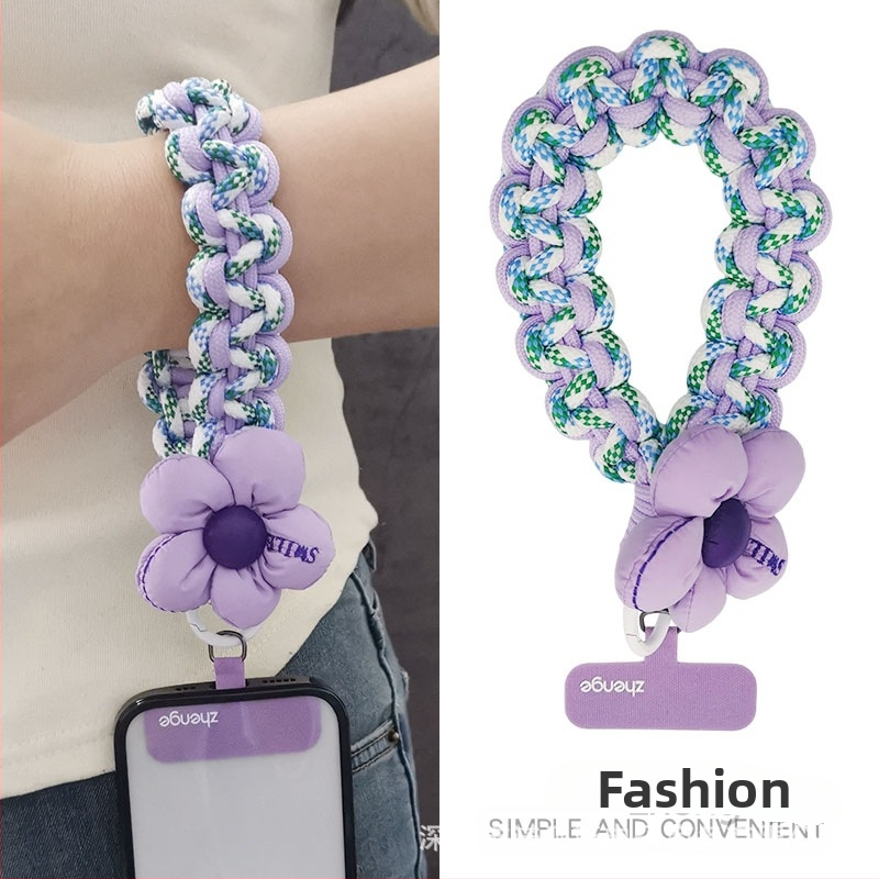 Телефонен ланярд, къс дебел тъкан шнур, ръчна изработка, дамски мултифункционален аксесоар с геометрична висулка