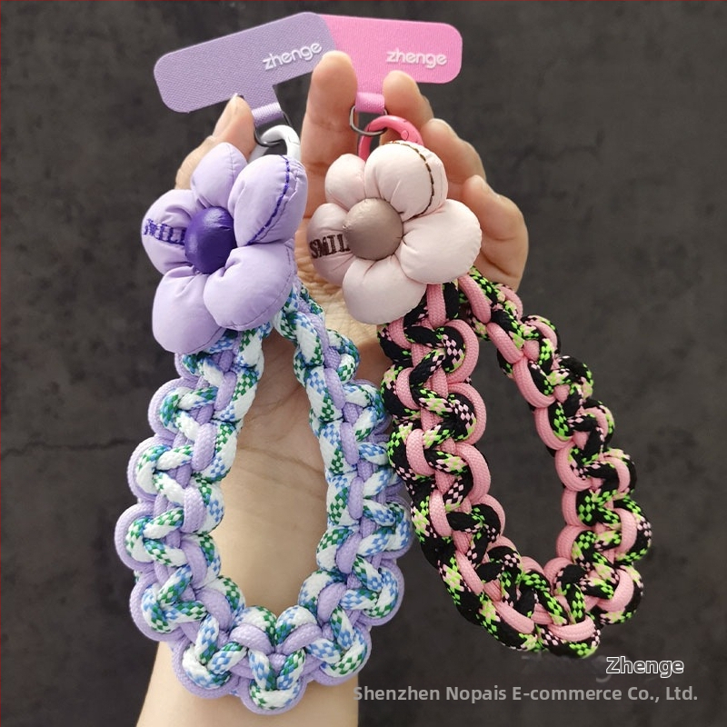 Телефонен ланярд, къс дебел тъкан шнур, ръчна изработка, дамски мултифункционален аксесоар с геометрична висулка