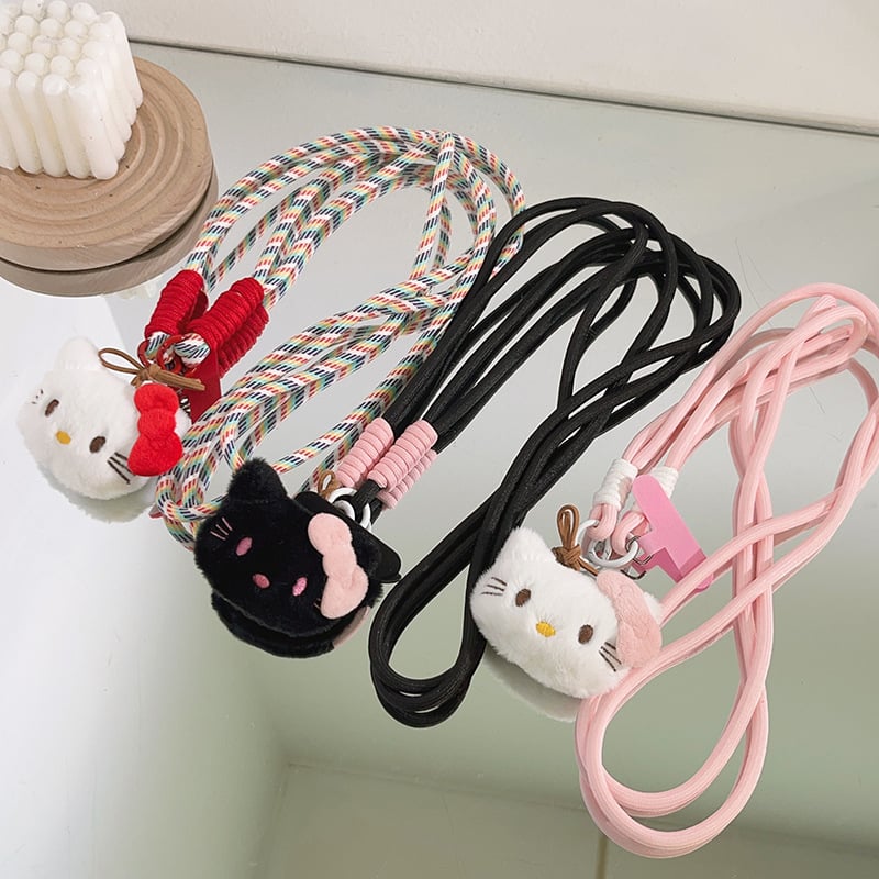 Κορδόνι για κινητό με κρεμαστό plush σε μορφή γάτας-καρτούν, νάιλον ιμάντας και πλαστικό κούμπωμα