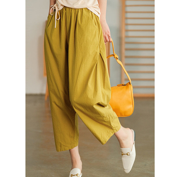 Кежуъл памучни харем панталони с къс крачол, висока талия, стил Зен, 90–95% памук