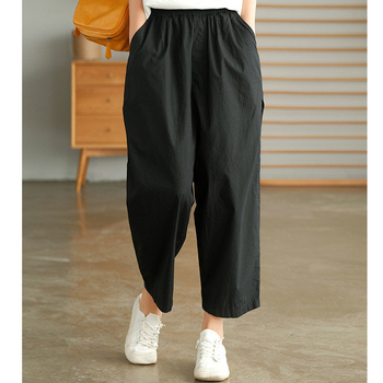 Кежуъл памучни харем панталони с къс крачол, висока талия, стил Зен, 90–95% памук