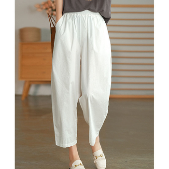 Кежуъл памучни харем панталони с къс крачол, висока талия, стил Зен, 90–95% памук
