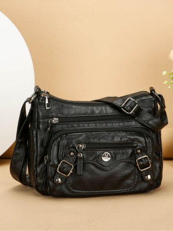 Дамска чанта с множество джобове, PU, хоризонтална квадратна форма, цип за отваряне, вътрешен джоб с цип и междинен слой