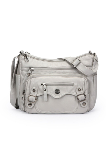 Дамска чанта с множество джобове, PU, хоризонтална квадратна форма, цип за отваряне, вътрешен джоб с цип и междинен слой