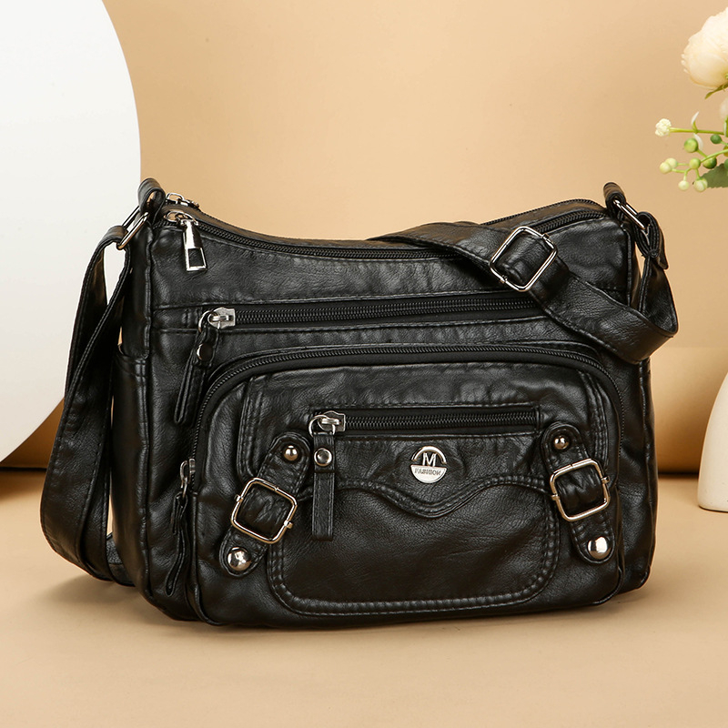 Дамска чанта с множество джобове, PU, хоризонтална квадратна форма, цип за отваряне, вътрешен джоб с цип и междинен слой