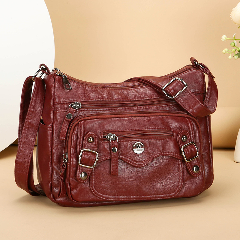 Дамска чанта с множество джобове, PU, хоризонтална квадратна форма, цип за отваряне, вътрешен джоб с цип и междинен слой