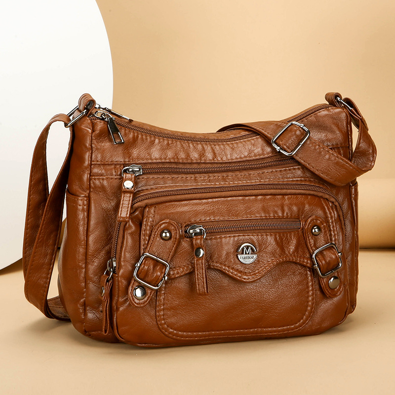 Дамска чанта с множество джобове, PU, хоризонтална квадратна форма, цип за отваряне, вътрешен джоб с цип и междинен слой