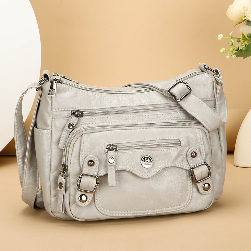 Дамска чанта с множество джобове, PU, хоризонтална квадратна форма, цип за отваряне, вътрешен джоб с цип и междинен слой