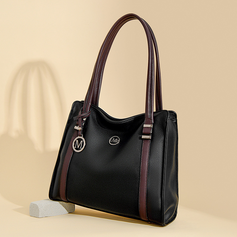 Longyun Női Tote Táska Valódi Bőrből, Street Trend stílus, Vízszintes négyszögletes forma, Cipzáros nyitás, Belső zsegek: cipzáras zseb, telefonzseb, ID zseb