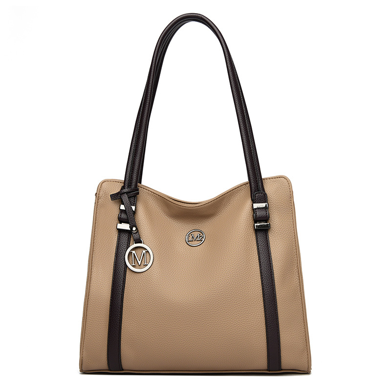 Longyun Női Tote Táska Valódi Bőrből, Street Trend stílus, Vízszintes négyszögletes forma, Cipzáros nyitás, Belső zsegek: cipzáras zseb, telefonzseb, ID zseb