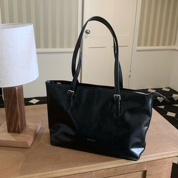 Tote чанта с нишов ретро стил, PU материал, голям капацитет, с цип за затваряне, хоризонтално правоъгълна форма, вътрешен джоб с цип