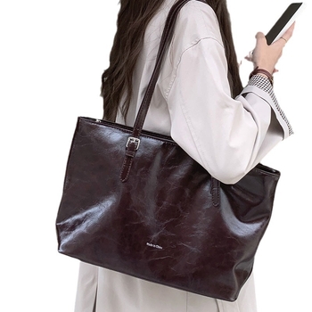 Tote чанта с нишов ретро стил, PU материал, голям капацитет, с цип за затваряне, хоризонтално правоъгълна форма, вътрешен джоб с цип