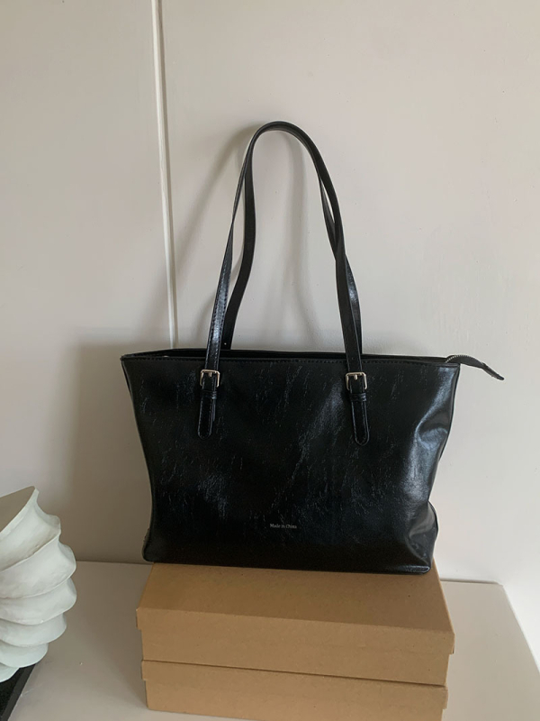 Tote чанта с нишов ретро стил, PU материал, голям капацитет, с цип за затваряне, хоризонтално правоъгълна форма, вътрешен джоб с цип