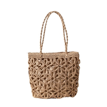 Szalma fonott táska, városi minimalist stílus, függőleges négyszögletes siluett, cipzáros zárás, poliészter bélés, mindennapi használatra, Early Vine.