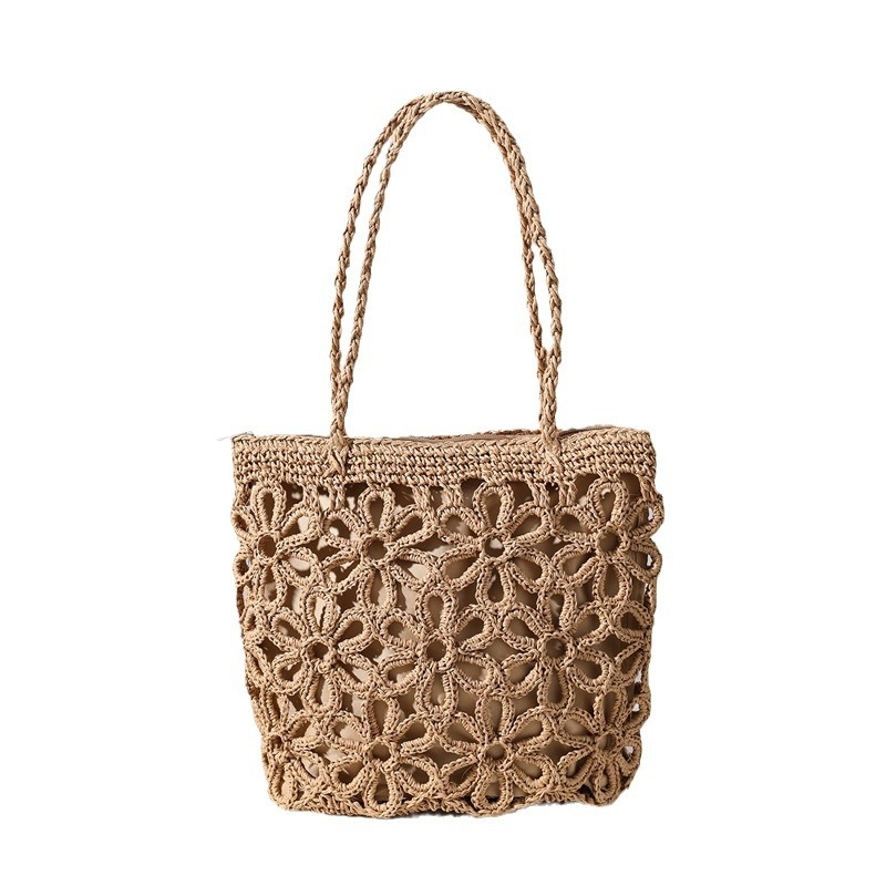 Szalma fonott táska, városi minimalist stílus, függőleges négyszögletes siluett, cipzáros zárás, poliészter bélés, mindennapi használatra, Early Vine.