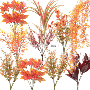 Plastikiniai dirbtinių gėlių rinkinys su eukaliptu, klevų lapais ir violetine dekoracijoms namuose ir lauke (Medžiaga: plastikas; Gamyba: injekcinis formavimas; Įvairovė: eukaliptas; Naudojimas: vestuvės, lauke, fotografijos rekvizitai, namų dekoras)