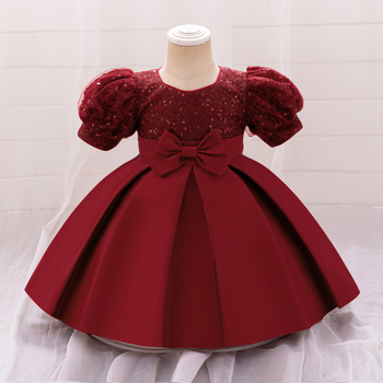 Rochie MQATZ pentru copii cu mâneci bule, tutu paiete, funda, stil prințesă/nuntă, amestec poliester-bumbac, căptușeală din bumbac, spălare enzime