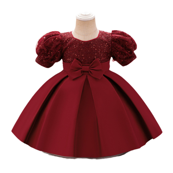 Rochie MQATZ pentru copii cu mâneci bule, tutu paiete, funda, stil prințesă/nuntă, amestec poliester-bumbac, căptușeală din bumbac, spălare enzime