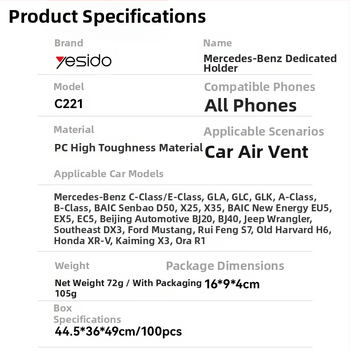 Yesido магнитен държач за телефон за кола, монтаж върху кръгъл въздушен отвор, пластмасова конструкция