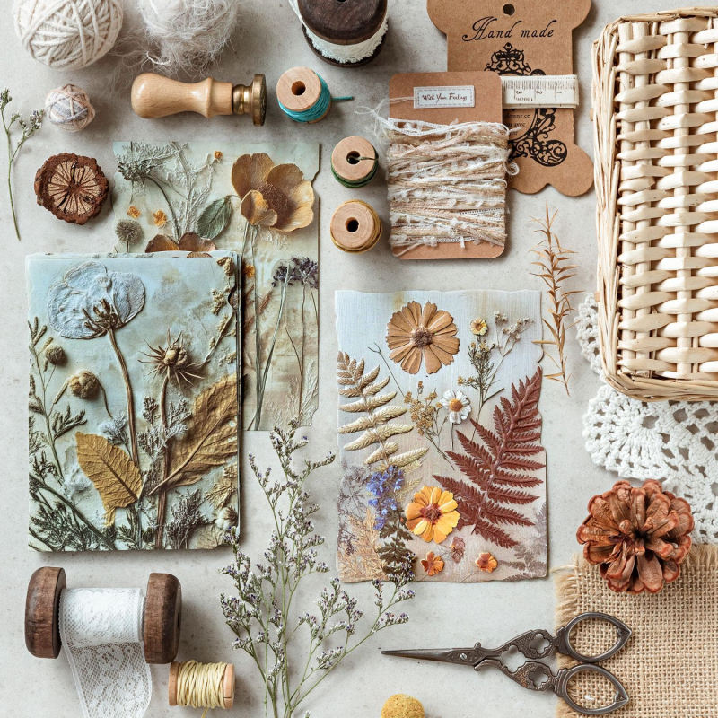 Mo Mo двойна опаковка – базов материал за дневник и колаж с релефни флорални мотиви, серия Любовно писмо, 6 стила