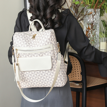 Γυναικείο σακίδιο με μοτίβο μόδας – 2024 κορεατικού στυλ, μεγάλη χωρητικότητα, ρετρό αντι-κλοπής, πολυχρηστικό καθημερινό ταξιδιωτικό σακίδιο, PU, κλείσιμο με φερμουάρ, εσωτερικές τσέπες με φερμουάρ και θήκη για κινητό, αδιάβροχο και ανθεκτικό