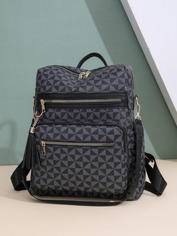 Σακίδιο PU με ρετρό εκτύπωση για γυναίκες από Anchi - αναπνεύσιμο, αδιάβροχο, κλείσιμο με φερμουάρ, Άνοιξη 2025, εσωτερικές θήκες για τηλέφωνο και ID