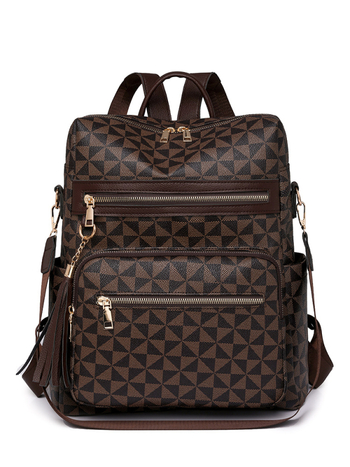 Σακίδιο PU με ρετρό εκτύπωση για γυναίκες από Anchi - αναπνεύσιμο, αδιάβροχο, κλείσιμο με φερμουάρ, Άνοιξη 2025, εσωτερικές θήκες για τηλέφωνο και ID