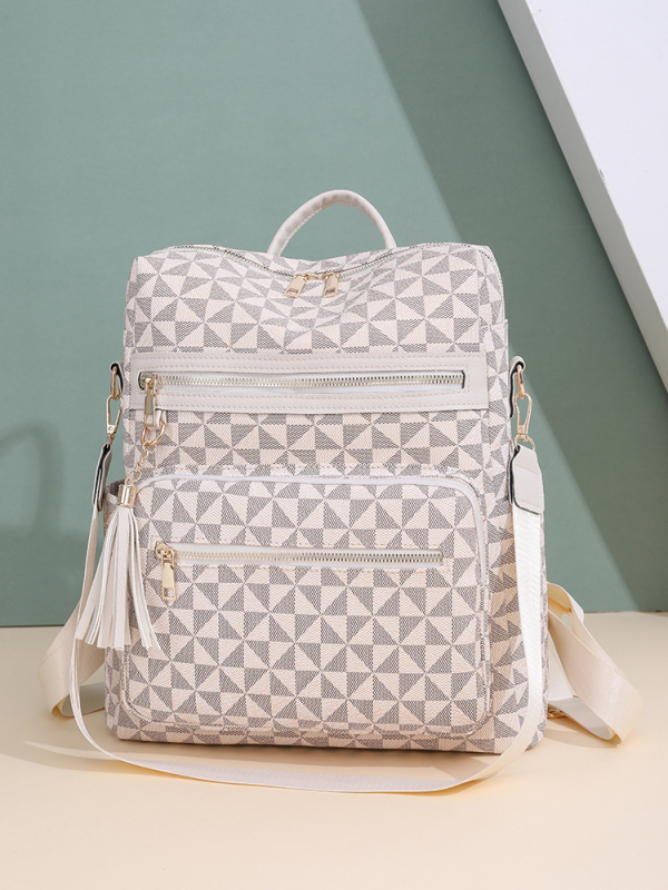 Anchi PU anyagú retro mintás női hátizsák - légáteresztő, vízálló, cipzáras zárás, 2025 tavasz, belső zseb telefonra és ID-re