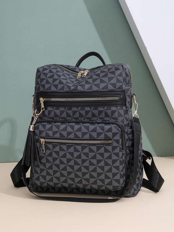 Anchi PU anyagú retro mintás női hátizsák - légáteresztő, vízálló, cipzáras zárás, 2025 tavasz, belső zseb telefonra és ID-re