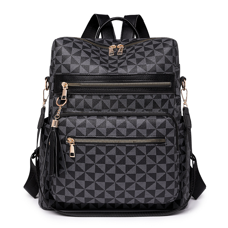 Anchi PU anyagú retro mintás női hátizsák - légáteresztő, vízálló, cipzáras zárás, 2025 tavasz, belső zseb telefonra és ID-re