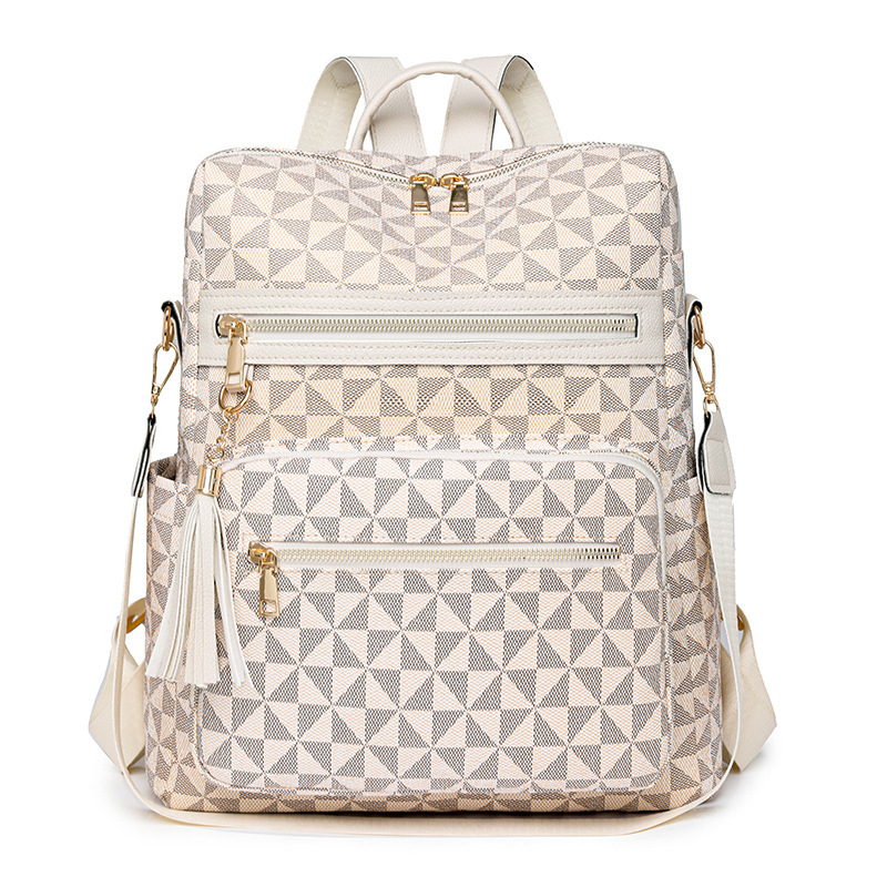 Anchi PU anyagú retro mintás női hátizsák - légáteresztő, vízálló, cipzáras zárás, 2025 tavasz, belső zseb telefonra és ID-re