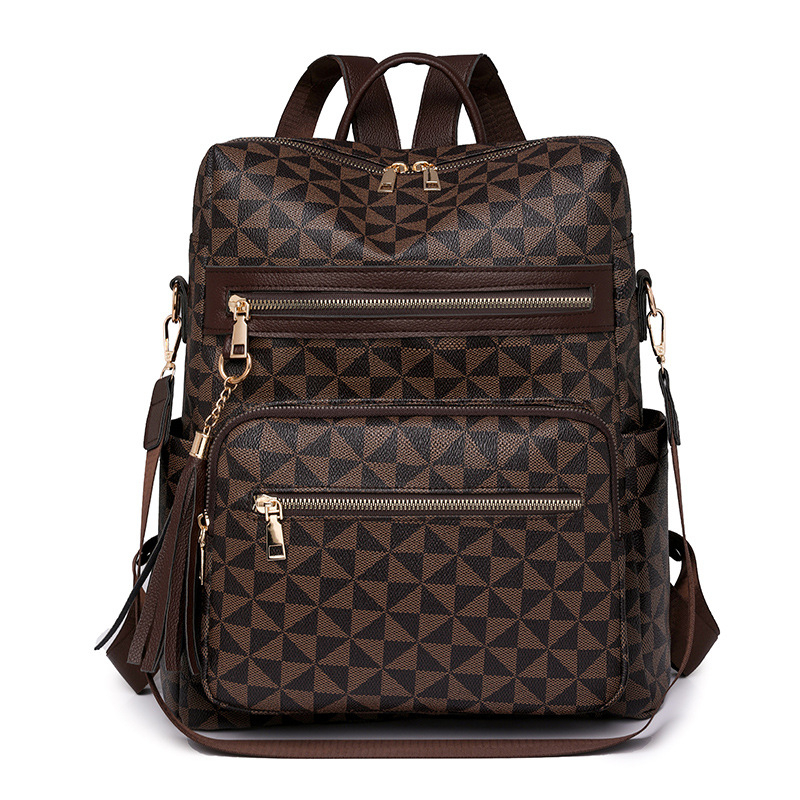 Anchi PU anyagú retro mintás női hátizsák - légáteresztő, vízálló, cipzáras zárás, 2025 tavasz, belső zseb telefonra és ID-re