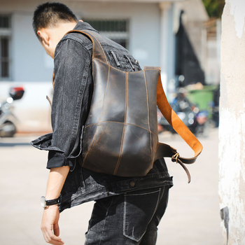 Beetle Bőrtáska Hátizsák – Crazy Horse, felső réteg marhabőr; Kapacitás <20L; Uniszex; Mindennapi használatra