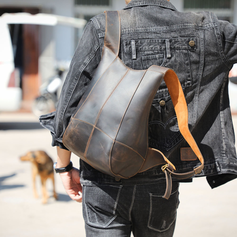 Beetle Bőrtáska Hátizsák – Crazy Horse, felső réteg marhabőr; Kapacitás <20L; Uniszex; Mindennapi használatra