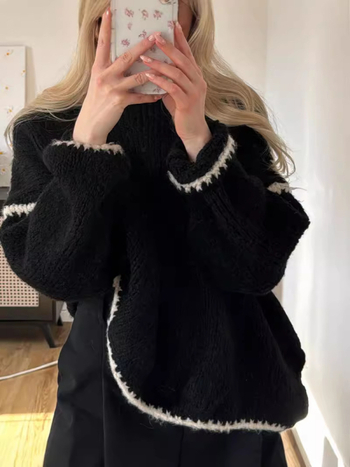 Női vastag kötött pulóver, kerek nyak, hosszú ujjú, poliészter anyag, laza szabás