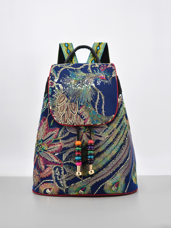 Hímzett virágos vászon hátizsák, virágos mintával, bélés poliészter-pamut, irodalmi kínai stílus — Ancient Road Ringing Bells