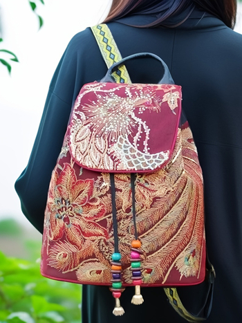 Σακίδιο από καμβά με κεντημένο λουλουδάτο σχέδιο, επένδυση από πολυεστέρα-βαμβάκι, λογοτεχνικό κινεζικό στυλ — Ancient Road Ringing Bells