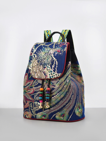 Σακίδιο από καμβά με κεντημένο λουλουδάτο σχέδιο, επένδυση από πολυεστέρα-βαμβάκι, λογοτεχνικό κινεζικό στυλ — Ancient Road Ringing Bells