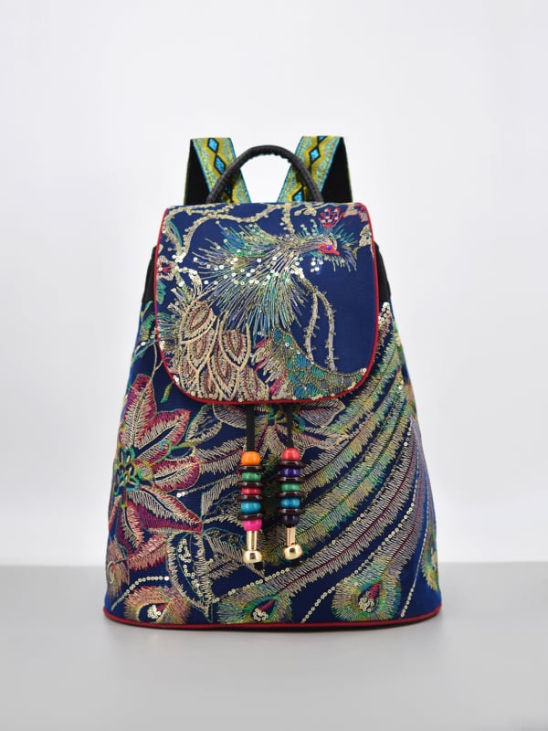 Hímzett virágos vászon hátizsák, virágos mintával, bélés poliészter-pamut, irodalmi kínai stílus — Ancient Road Ringing Bells