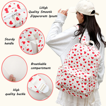 Νεανικό σχολικό σακίδιο για κορίτσια, καμβάς, σχέδιο φράουλα, χωρητικότητα 20–35 L, χωράει φορητό υπολογιστή έως 16 ιντσών