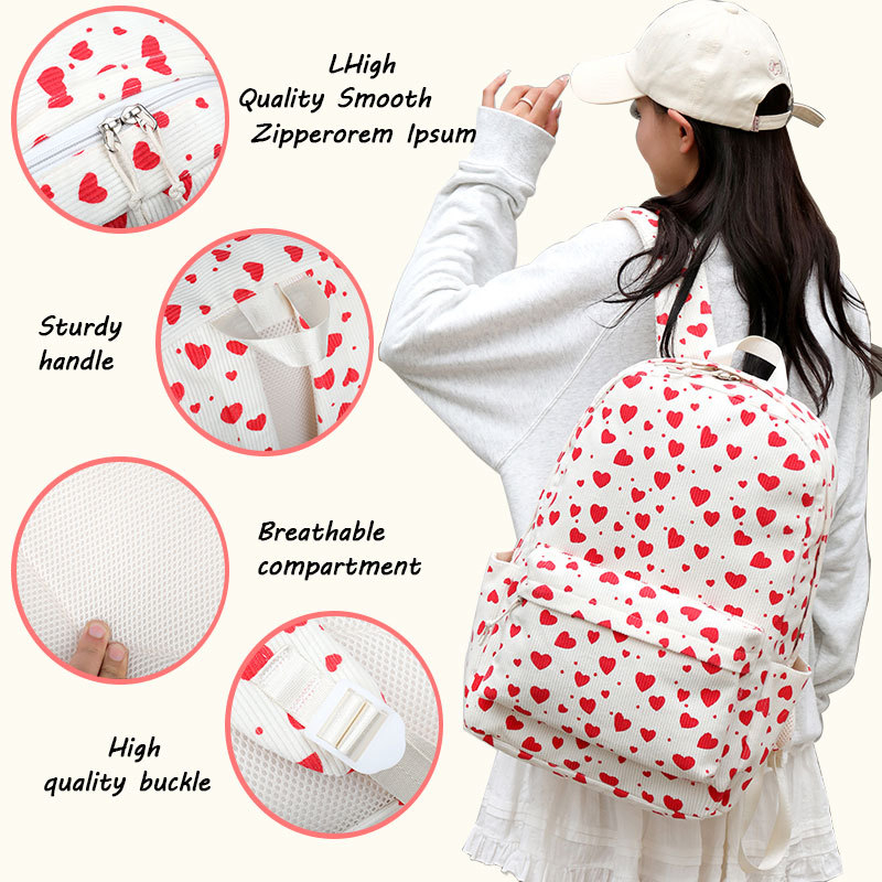 Lányoknak szóló iskolatáska, vászonból, gyümölcsös mintával, 20–35L kapacitás, 16 hüvelykes laptop kompatibil