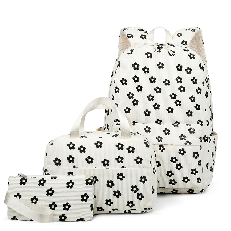 Lányoknak szóló iskolatáska, vászonból, gyümölcsös mintával, 20–35L kapacitás, 16 hüvelykes laptop kompatibil